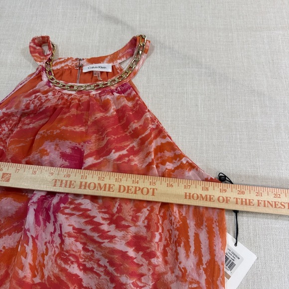 Calvin Klein Dress 12 Orange Pink Chain Halter Shift Cocktail Formal Summer - Picture 10 of 13